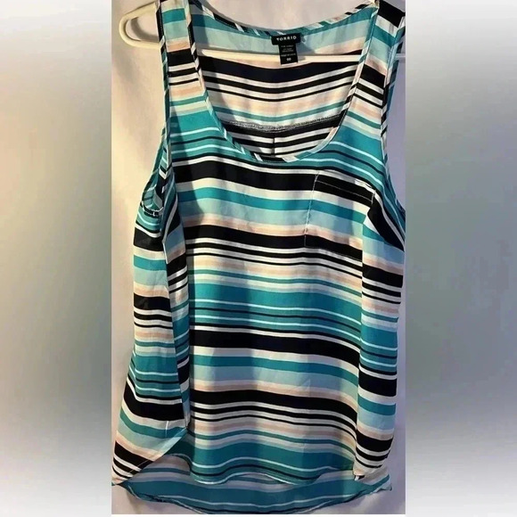 torrid Tops - TORRID Tank Top Size 00 M/L 10 Chest Pocket Striped Green Black EUC